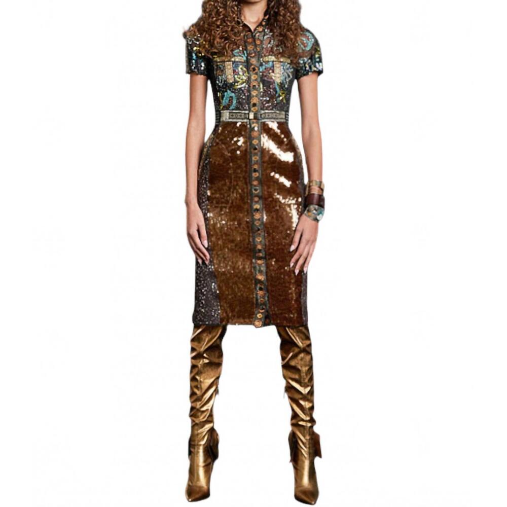 NEW IN EARNEST amber glass sheath dress in black multi